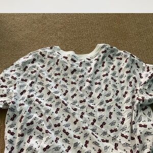 White Graphic T-Shirt with Red and Black Accents